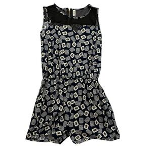 NWOT ACE Fashion Women’s Romper Large Navy Blue & White with Black Mesh
